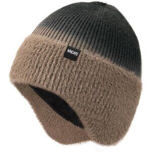 Unisex Tie-dye Khaki Fleece Thermal Lined Knit Warm Earflap Classic Stocking Cap